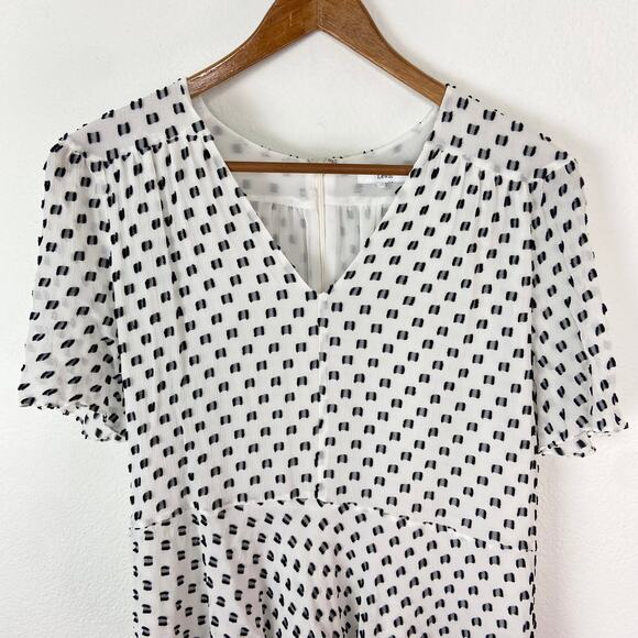 Lewit Clipped Dot Blouse Size M White Black Silk Cotton Crepe Flutter Sleeve Top - Picture 12 of 12